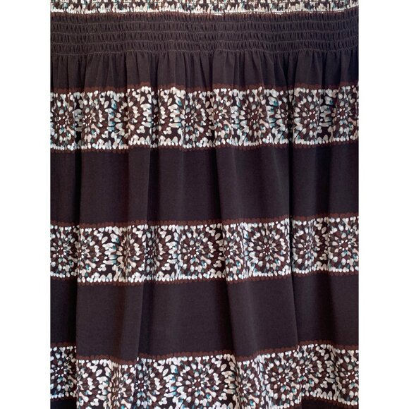 _ BCBG MaxAzria brown & white boho smocked to hips drop waist skirt - Picture 9 of 12